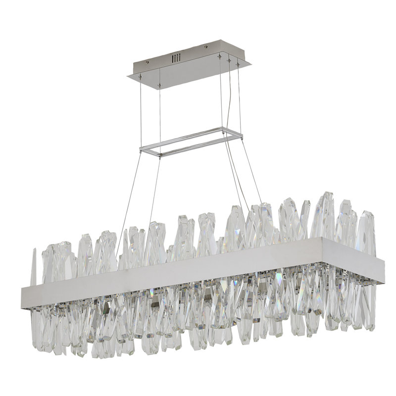 Lustre à DEL en acier inoxydable avec cristaux transparents, Chrome