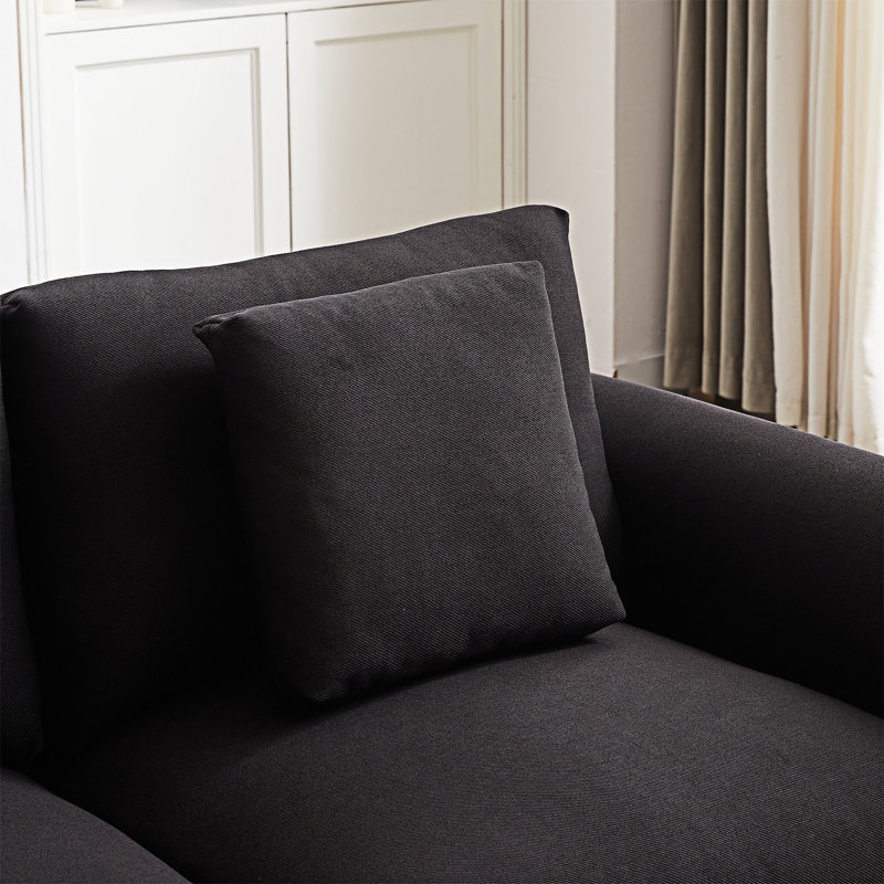 Modular Sofa With Ottoman And Three Pillows, Black Fabric