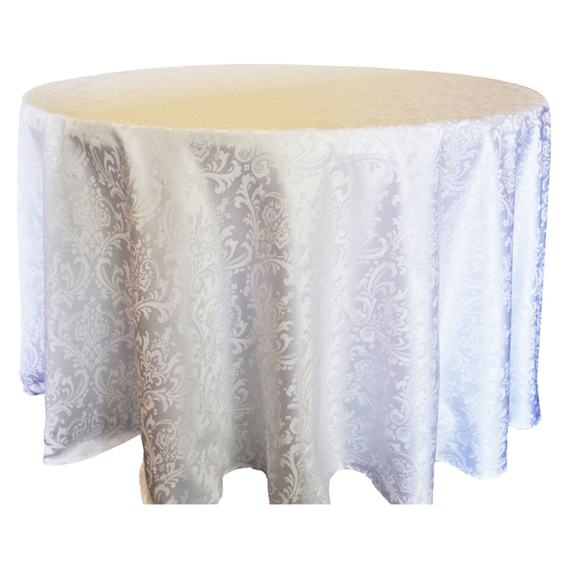 Lindell Jacquard Tablecloth - Elegant Woven Damask Pattern, Wrinkle & Stain Resistant - Wedding & Formal Dining Decor - White, Round