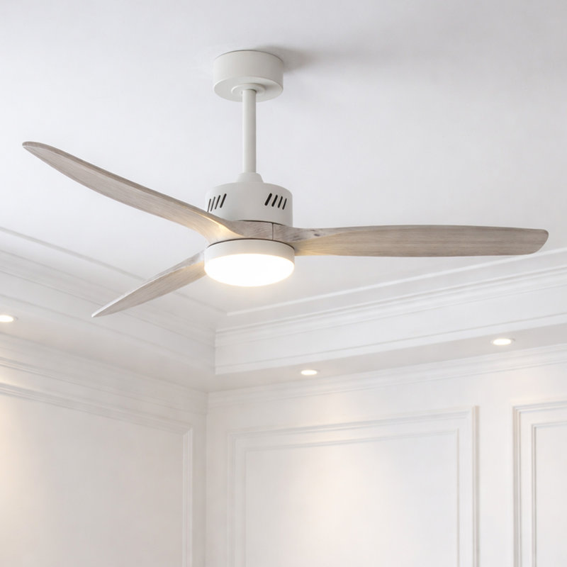 Ventilateur de plafond moderne à 3 pales de 52 po avec ensemble d'éclairage et télécommande AuraVista, Bois gris, Blanc