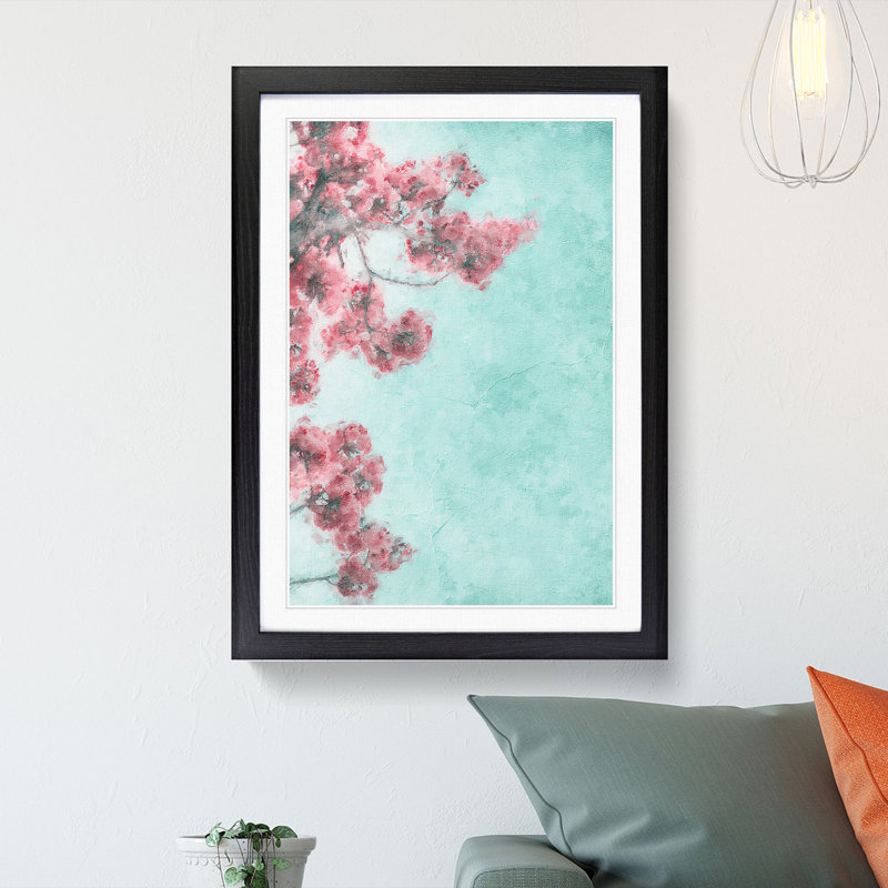 Cherry Blossom Tree Branches - Single Picture Frame Painting on MDF, 63cm H x 45cm W x 2cm D, Black Framed
