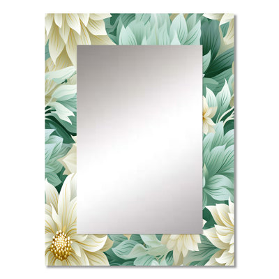 Cayan Bohemian Dream Emerald Dahlia Pattern - Floral Decorative Wall Mirror, Floral Mirror, Printed Metal Art