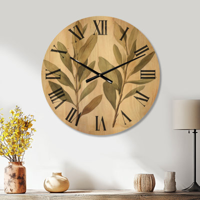 Étude botanique Olive Branch - Horloge murale surdimensionnée de style ferme, imprimée sur bois