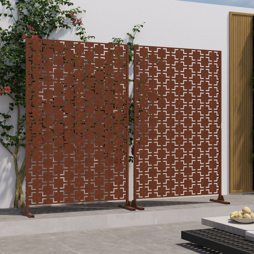 Helary 6 ft. H x 4 ft. W Metal Privacy Screen (Set of 2) UIXE Color: Reddish Brown