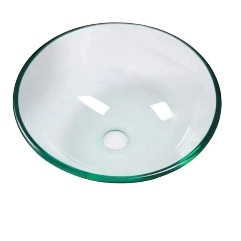 Bathroom Artistic Tempered Glass Vessel Bathroom Sink With Pop-Up Drain, Clear