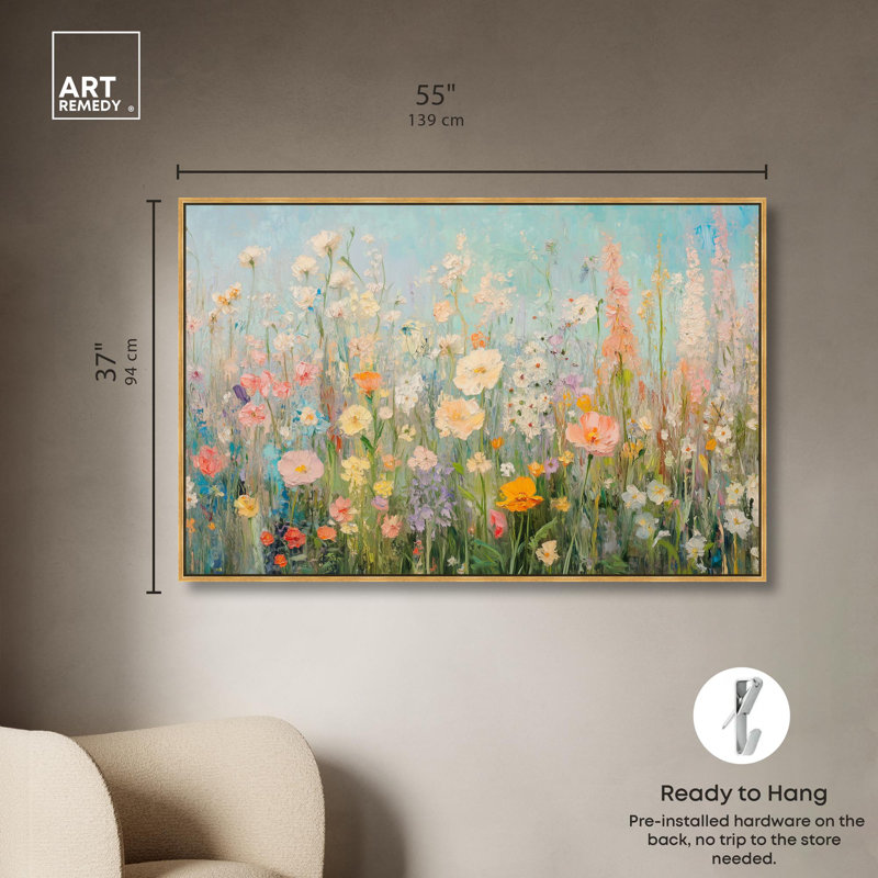 Art floral coloré sur toile Soft Focus Flora II par Art Remedy, H 37 po x l 55 po, Cadre flottant doré