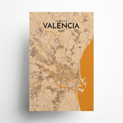 Valencia, carte de la ville, impression