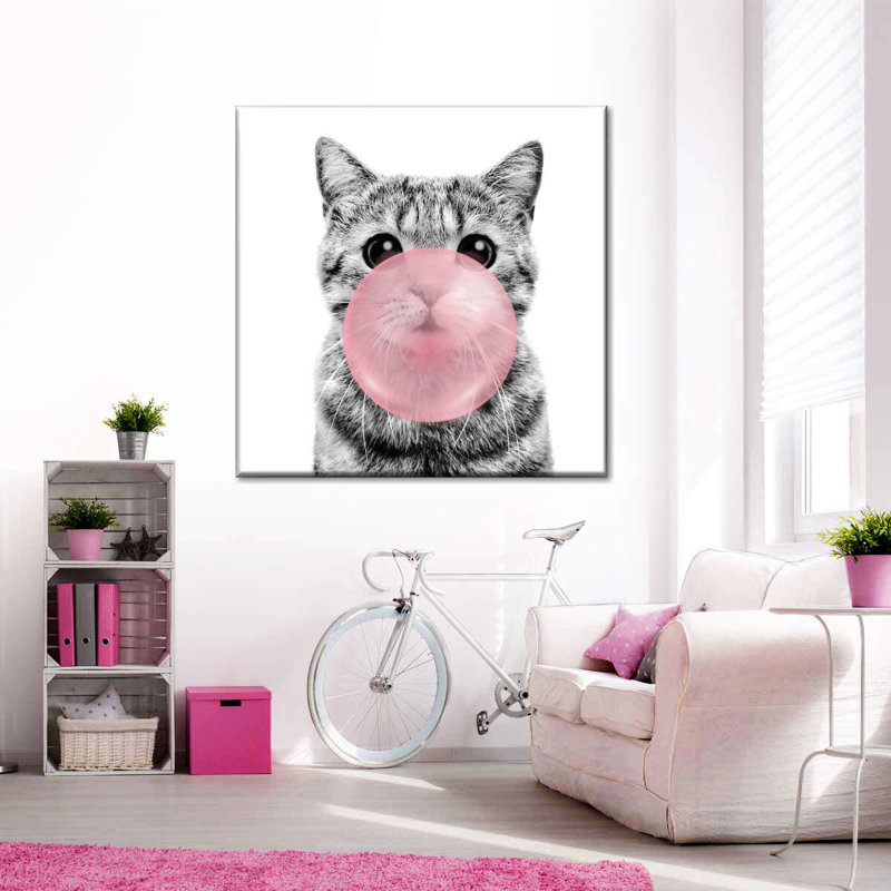 Kitty Bubble Gum - impression sur toile tendue, H 10 po x l 10 po x P 1,25 po