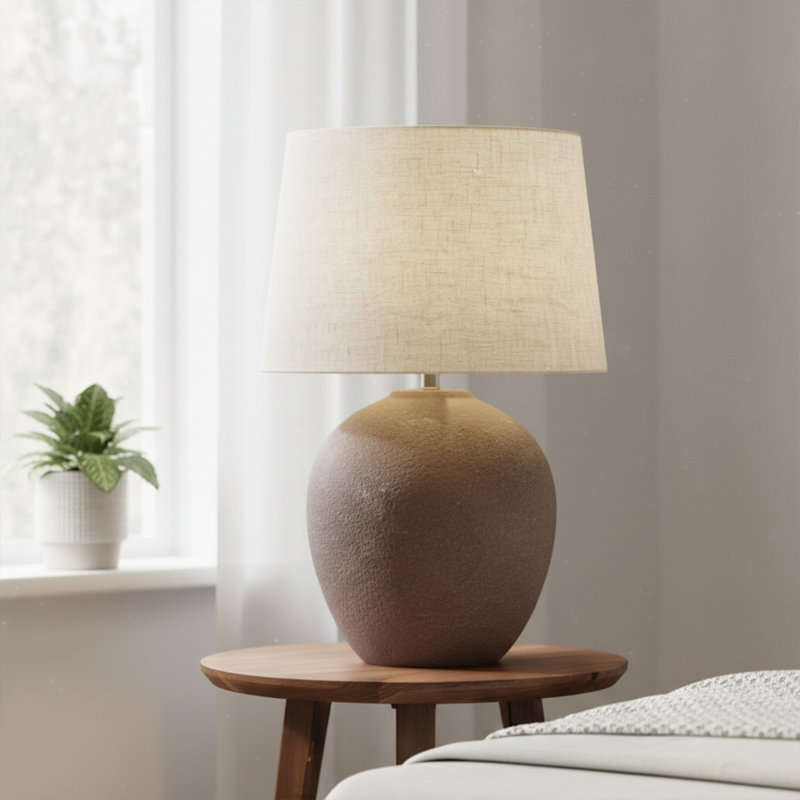 Bacil 57Cm Table Lamp for Bedroom, Ceramic Base Lamp with Linen Shade, Brown