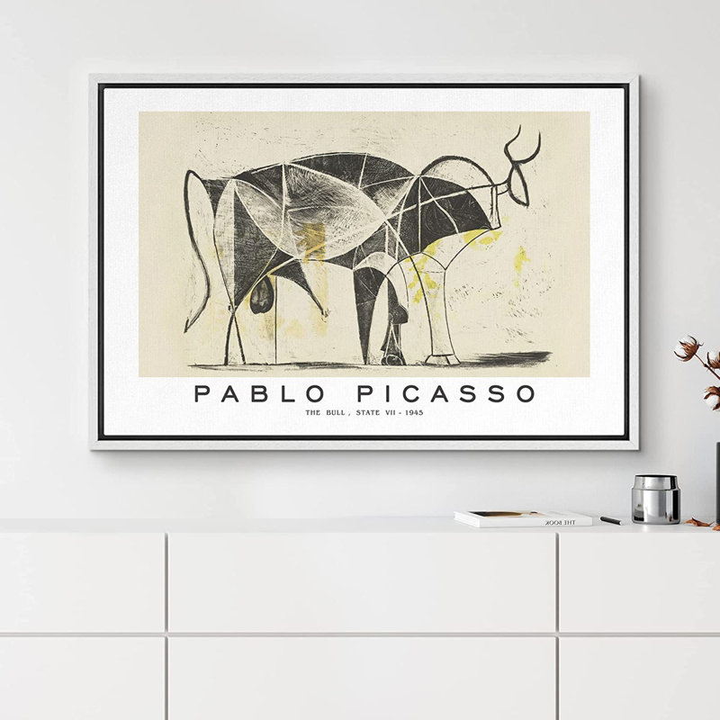 Reproduction d'art classique sur toile, "The Bull, State VII" par Pablo Picasso, H 16 po x l 24 po, Blanc