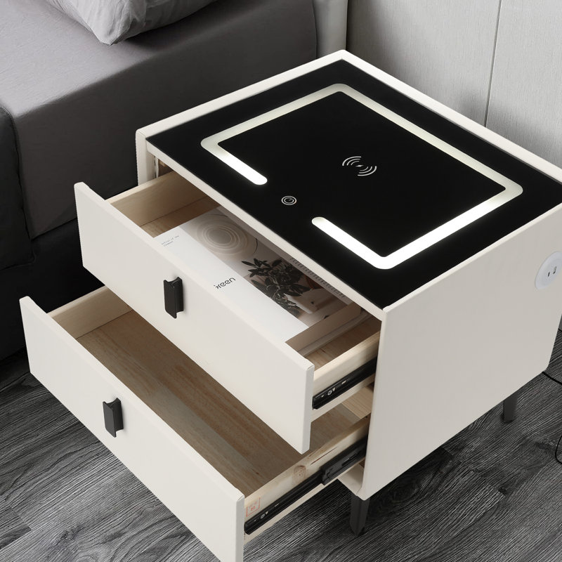 Darrious 45cm W Manufactured Wood Bedside Table, White