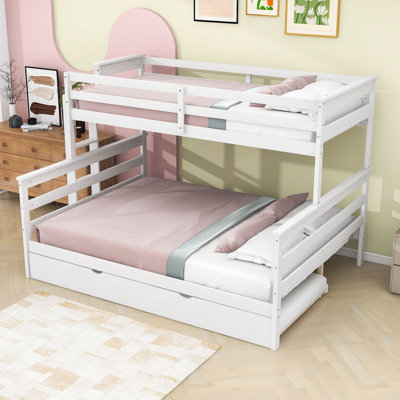 Wood Frame Twin XL Over Queen Bunk Bed with Trundle