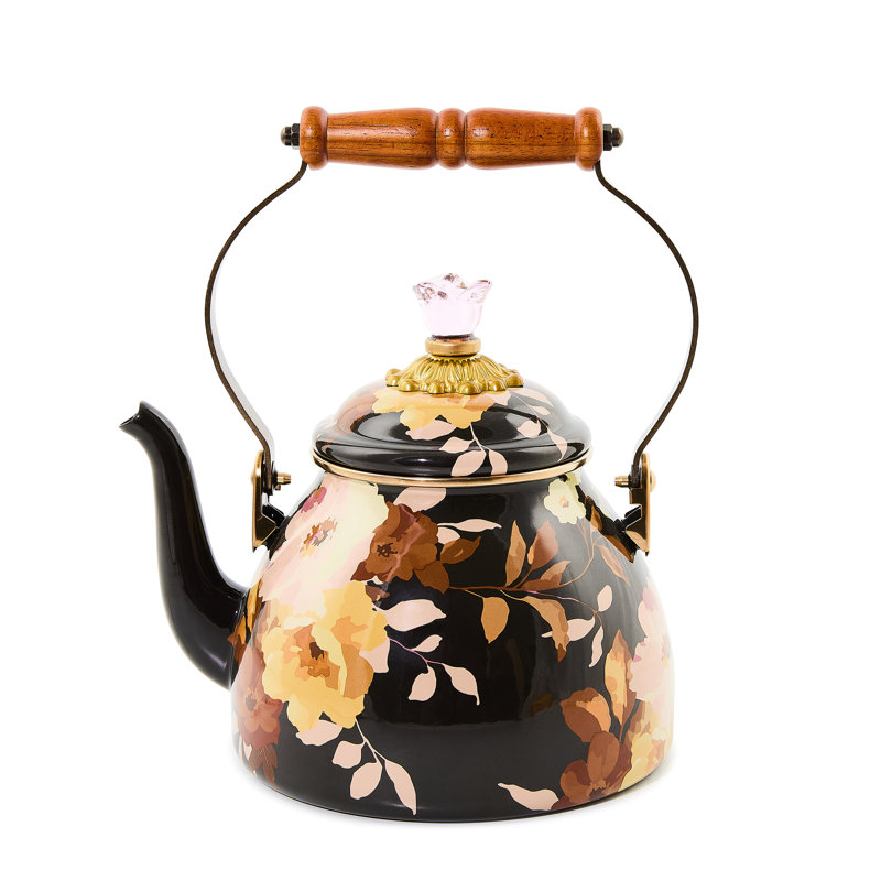 Wild Rose 2 Quart Tea Kettle, Brown