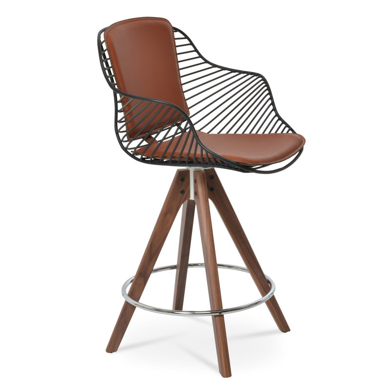 Tabouret Zebra Pyramid, Noyer / Laiton, Tabouret de comptoir (siège d'une hauteur de 26 p, Caramel PPM-FR / Chrome