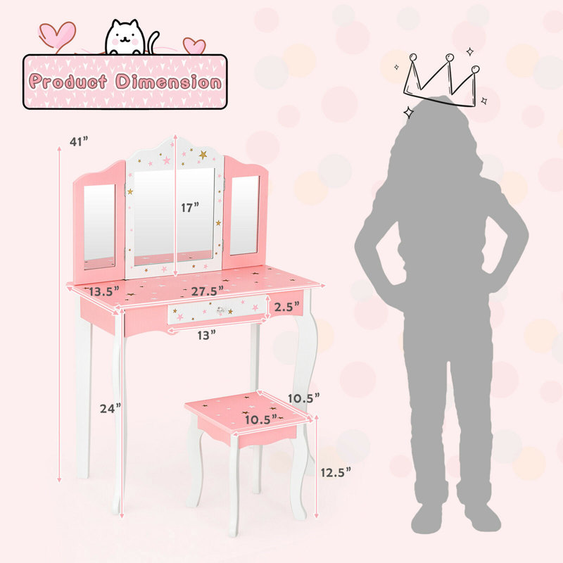 McMillan Kids Vanity Set with Mirror, Pink
