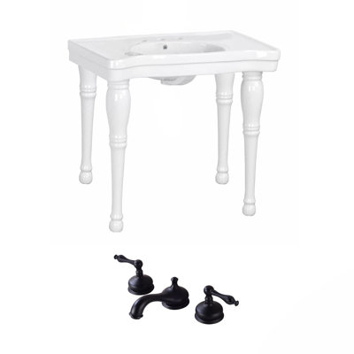 Belle Epoque Ceramic Wall Mount Console Bathroom Sink with Overflow