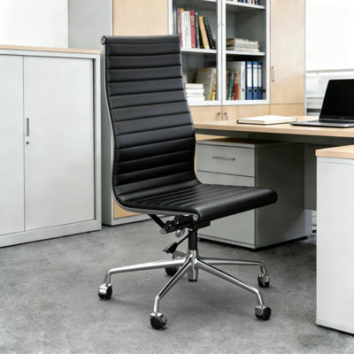 Mid & High Back Genuine Leather Armless Office Chair, Swivel Conference Room Chair, Computer Desk Chair
