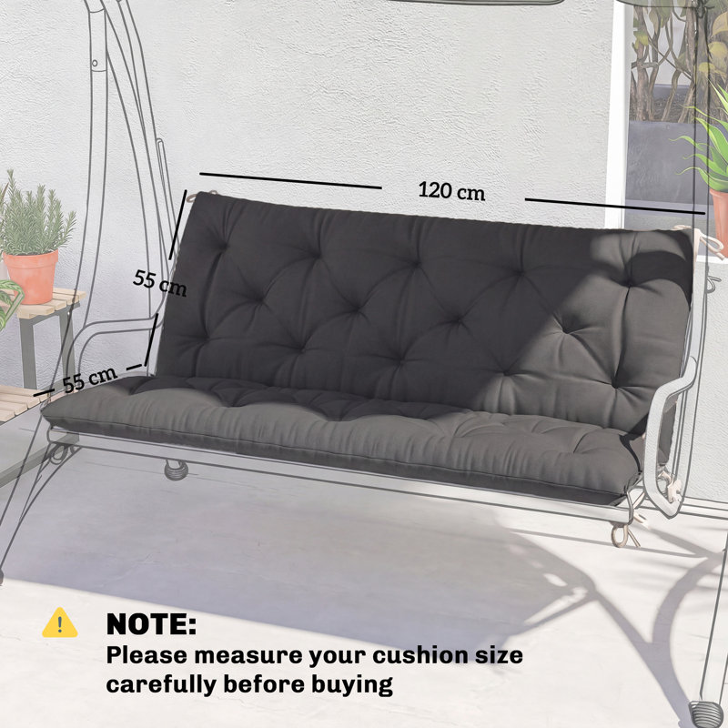 Outdoor Seat Cushion, 47.2 cm W x 21.7 cm D, 12 cm, Black