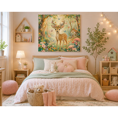 «Whimsical Deer Woodland», impression de livre de contes floraux de chambre de bébé du Jabreon