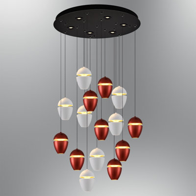 Elegant Metal Chandelier with Opal Glass Cap, 19.7 in Diameter x 47.2 in Height | 175 LED Socket, 3000K Temperature, 17,500 Lumen | Assembled, White and Brown | Perfect for Modern Dining & Living Rooms