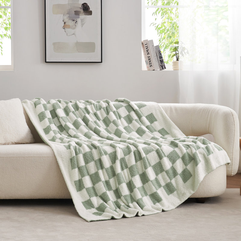 Jeté réversible en tricot à carreaux, Jeté, Vert
