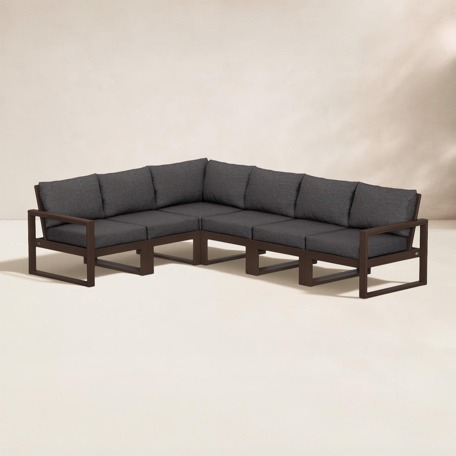 POLYWOOD® Edge 111" Patio Sectional, Spiced Burlap, Mahogany