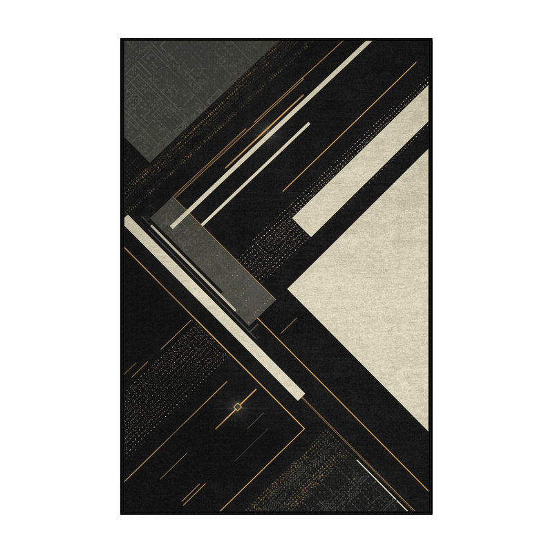 Tapis géométrique moderne à motif holographique noir lavable à la machine Paizley, 6 X 9