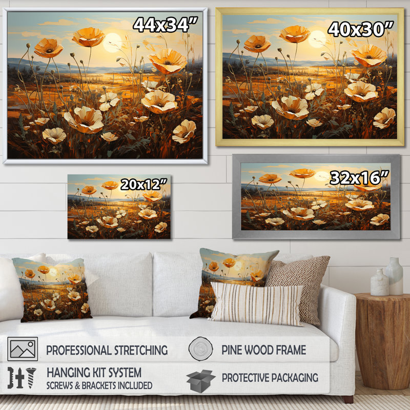 «Beautiful Warm Flowers Field III», reproduction sur toile, Toile tendue, H 16 po x l 32 po x P 0,5 po