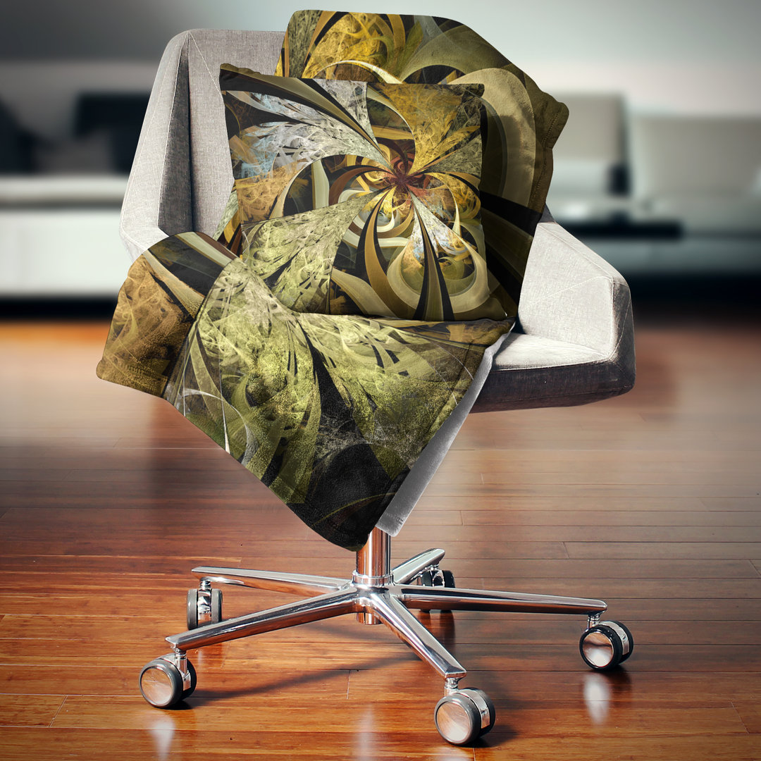 Symmetrical White Golden Fractal Flower - Floral Printed Pillow Design Art 