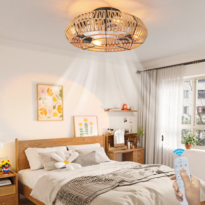 Mattawan 19.6"- 4 Light 7 Blade Caged Ceiling Fan with Remote Control and Light Kit Included