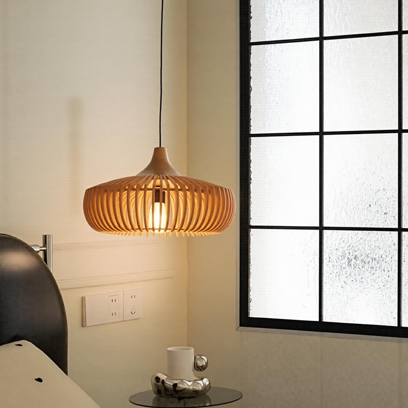 Luminaire suspendu 1 lumière tambour en bois