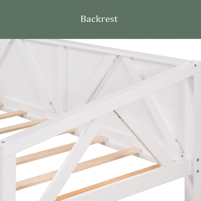 Lit de jour simple, support en lattes de bois, Blanc