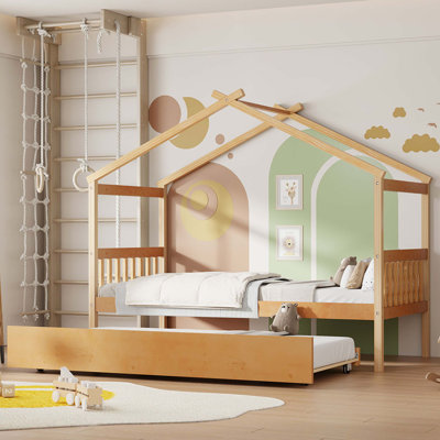 Lit simple en bois avec lit gigogne simple