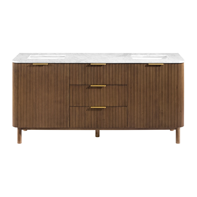 Kensington 72" Bathroom Vanity in Fluted Birch, Brown Reeded Birch