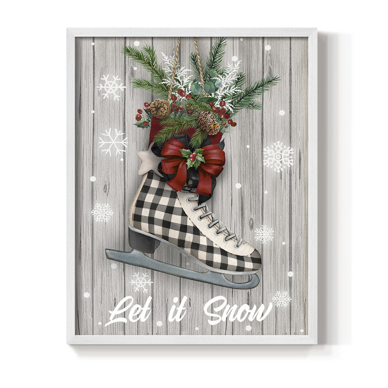 Christmas Skates Framed Print - Solid Wood, 11" H x 9" W, White