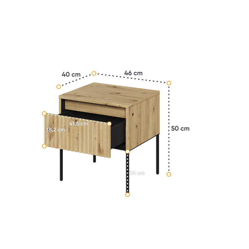 Amerion 46cm W Manufactured Wood Bedside Table, Oak Artisan/Black