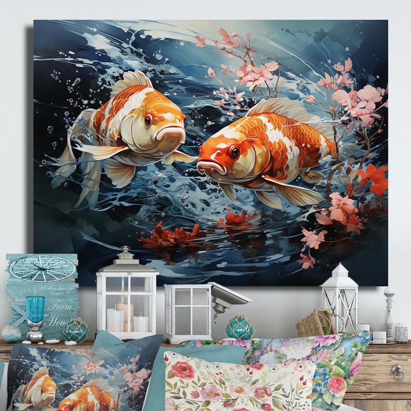 Chine Art Glimpse Fish I - décoration murale en métal chinois, H 24 po x l 32 po x P 1 po