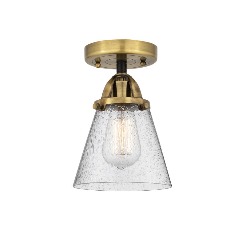 Glass LED Semi Flush Mount, Seedy, 9.25" H x 6.25" W x 6.25" D, Black Antique Brass