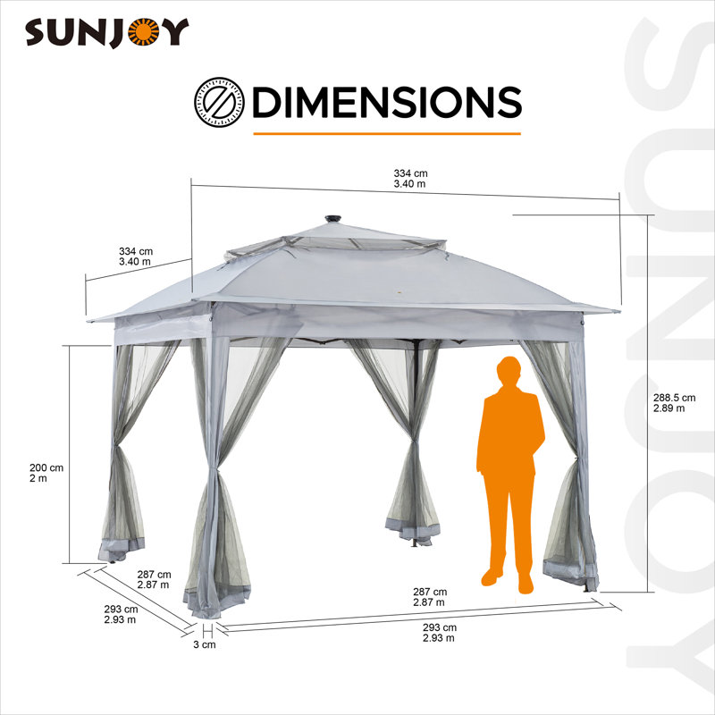 Gray 11x11 Steel Frame Pop-Up Gazebo with Solar LED Lights