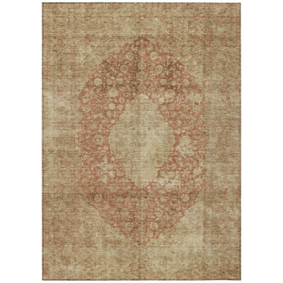 5' X 8' Rust And Beige Medallion Washable Indoor Outdoor Area Rug
