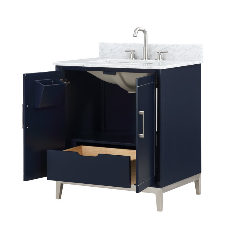 Gracie 30'' W Single Vanity, Pacific Blue, Satin Brass, White Quartz