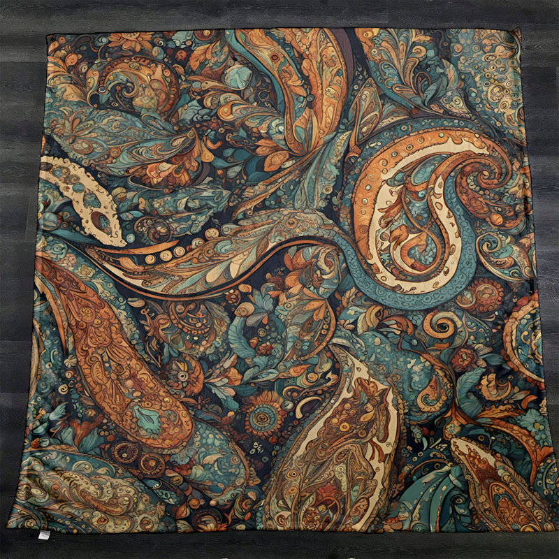 Jeté Richart, L 51 po x L 60 po, Orange/bleu, Cachemire / abstrait