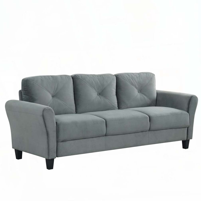Canapé en velours, Gris, 3, H 34,4 po x l 76,7 po x P 29,1 po