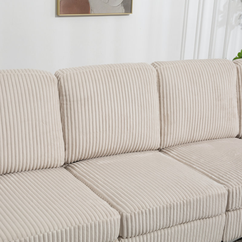 Canapé modulaire convertible en velours côtelé avec repose-pieds, porte-gobelets, ports USB pour le salon