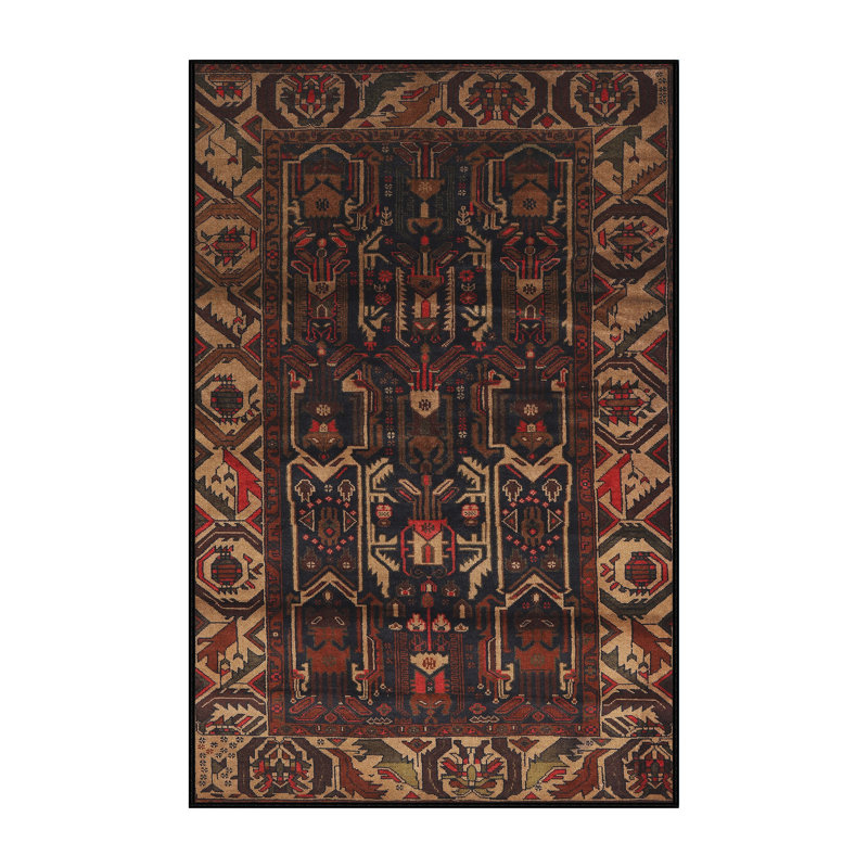 Tapis traditionnel lin / orange / noir, Rectangle 6 pi x 9 pi