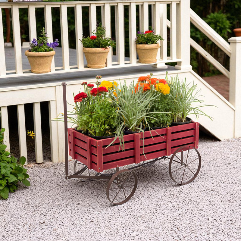 Penny Wood Wagon Garden Planter, Red