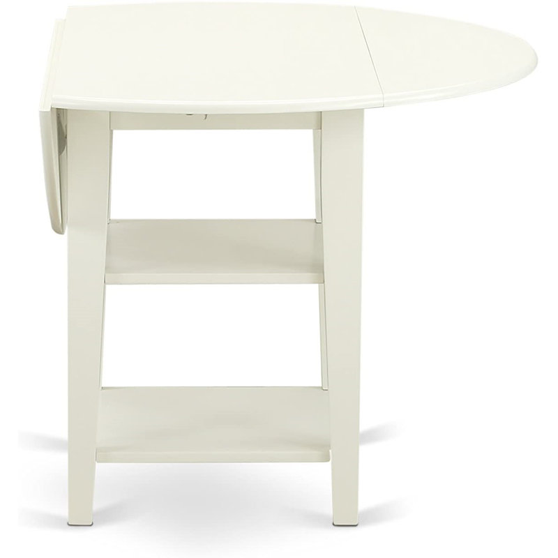 5 Piece Dining Room Furniture Set Includes a Round Kitchen Table with Dropleaf & Shelves and 4 Dining Chairs, Linen White