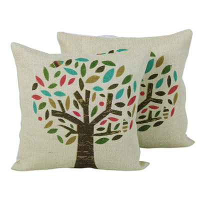  Diverse Tree Jute Throw Pillow