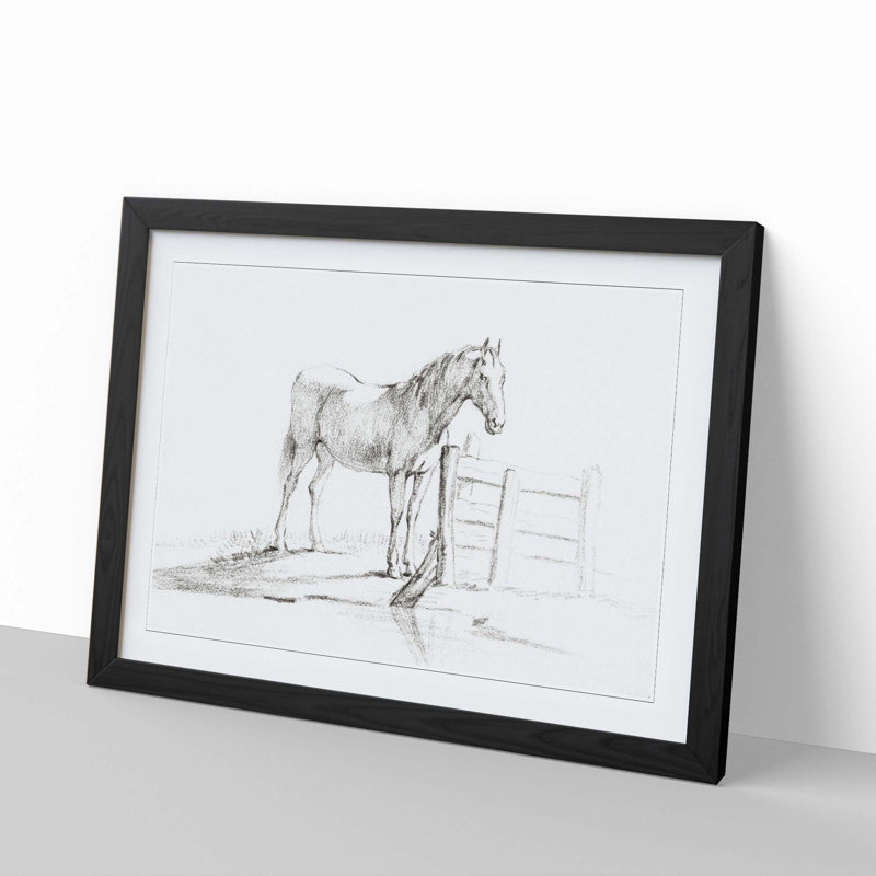 Horse by the Gate by Jean Bernard - Framed Print, 36cm H x 48cm W x 2cm D, Black Framed