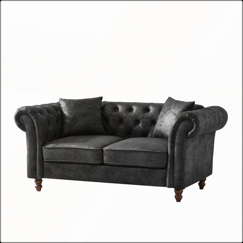 Canapé Chesterfield Tech pour salon et bureau, H 29 po x l 66 po x P 33 po, Noir